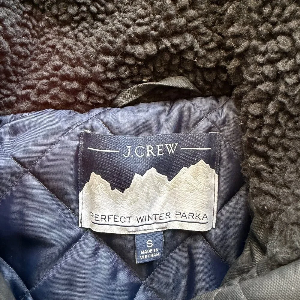 J.Crew Eco Friendly Primaloft Perfect Winter Jacket Womens Size S Faux Fur Hood